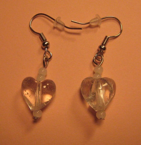 Clear <3 Lampwork Glass Earrings