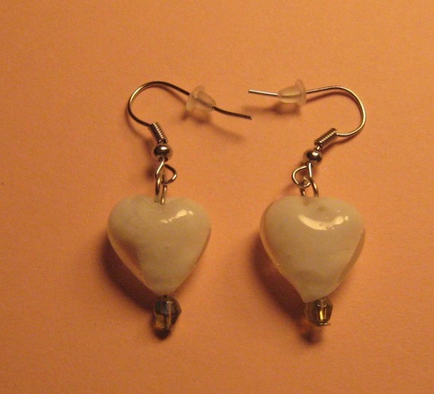 White <3 Lampwork Glass Earrings
