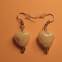 White <3 Lampwork Glass Earrings