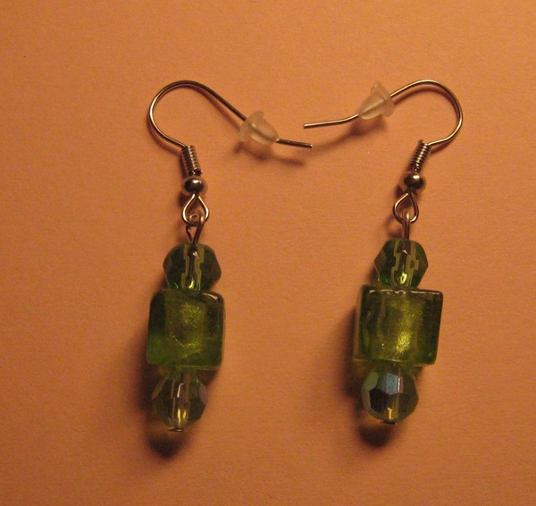 Green Squares Glass Earrings
