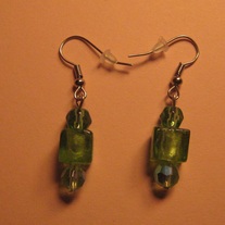 Green Squares Glass Earrings
