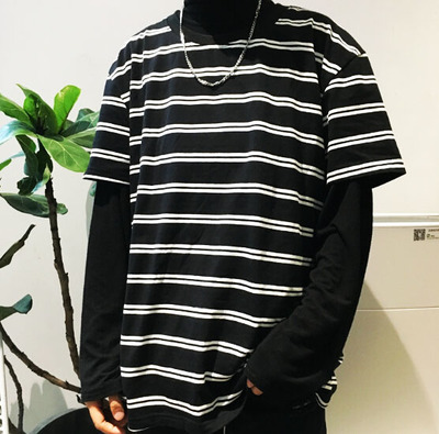 Free Shipping-90'S STRIPED TEE IN BLACK