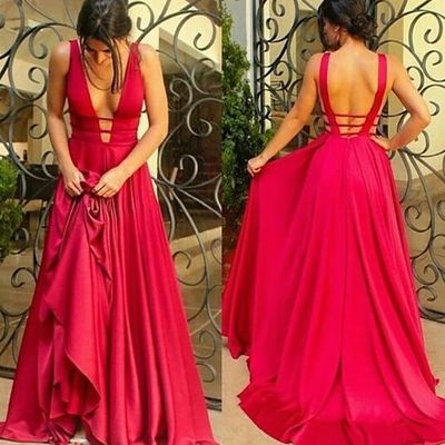  red v neck long prom dress ,red formal dresses - Thumbnail 3