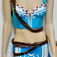 Breath of the Wild Legend of Zelda Link Bra Costume Cosplay Dance Costume Rave Bra Rave Wear Halloween Burlesque Show Girl - Thumbnail 1