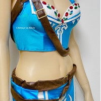 Breath of the Wild Legend of Zelda Link Bra Costume Cosplay Dance Costume Rave Bra Rave Wear Halloween Burlesque Show Girl - Thumbnail 2