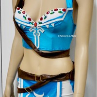 Breath of the Wild Legend of Zelda Link Bra Costume Cosplay Dance Costume Rave Bra Rave Wear Halloween Burlesque Show Girl - Thumbnail 3