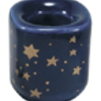 Candle holder - mini blue w/gold stars