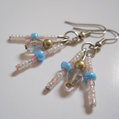 Sky blue and pink bead earrings