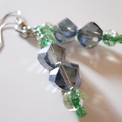 Blue and green glass bead earrings