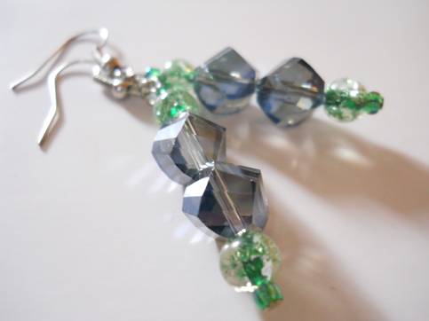 Blue and Green Glass Bead Earrings
