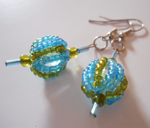 True Blue and Green Ball Bead Earrings