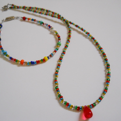Red drop bead necklace and bracelet