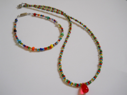 Red Drop Bead Necklace and Bracelet