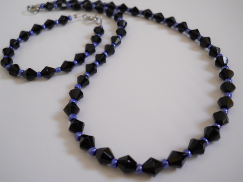 Jet Black and Blue Bead Necklace and Bracelet