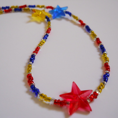 Red, yellow and blue star bead necklace