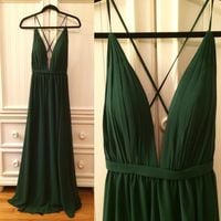 Dark green backless long prom dress ,dark green evening dresses - Thumbnail 1