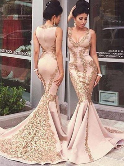 Trumpet/Mermaid Prom Dress，2017 Custom Straps Floor-length Satin Cheap Evening Gowns MK0604