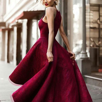 Burgundy Prom Dress，A-line Scoop Asymmetrical Tulle Handmade Evening Dress 2017 MK0924 - Thumbnail 1