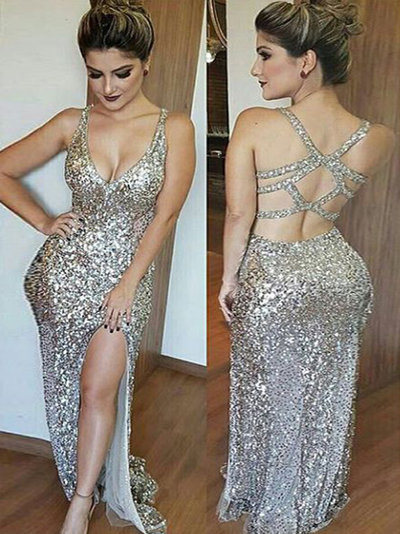 Sexy Prom Dress，Sheath/Column Straps Floor-length Tulle  Love Prom Dress Evening Gowns MK0915