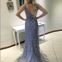 Beaded Prom Dress,Sheath/Column Straps Floor-length Tulle Custom 2017 Long Evening Dress MK0605 - Thumbnail 1