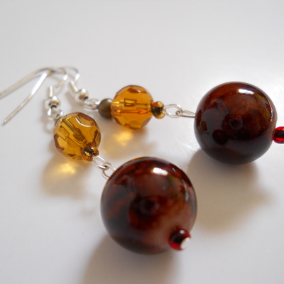 Mahogany and amber bead earrings