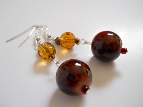 Mahogany and Amber Bead Earrings