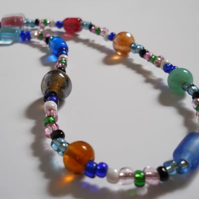 Cherry and cyan blue bead necklace