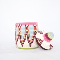  Berber Basket Handwoven Vintage Moroccan Basket Wool Lidded Basket  - Thumbnail 2