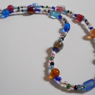 Cherry and cyan blue bead necklace
