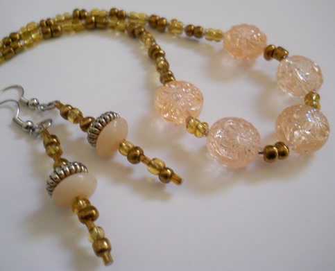 Yellow and Golden Bead Necklace and Earrings