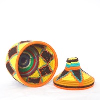   SOLD SOLD SOLD Berber Basket Handwoven Vintage Moroccan Wool Lidded Basket - Thumbnail 3