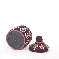   Berber Basket Handwoven Vintage Moroccan Wool Lidded Basket - Thumbnail 3