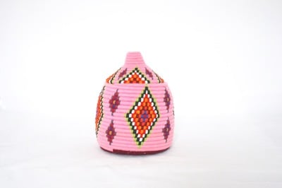Berber Basket Handwoven Vintage Moroccan Wool Lidded Basket