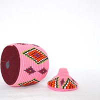 Berber Basket Handwoven Vintage Moroccan Wool Lidded Basket - Thumbnail 1