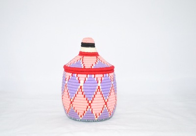 Berber Basket Handwoven Vintage Moroccan Wool Lidded Basket