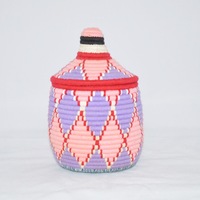 Berber Basket Handwoven Vintage Moroccan Wool Lidded Basket - Thumbnail 1