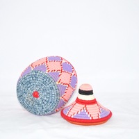 Berber Basket Handwoven Vintage Moroccan Wool Lidded Basket - Thumbnail 3