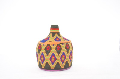  SOLD SOLD SOLD Berber Basket Handwoven Vintage Moroccan Wool Lidded Basket