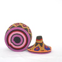  SOLD SOLD SOLD Berber Basket Handwoven Vintage Moroccan Wool Lidded Basket - Thumbnail 2