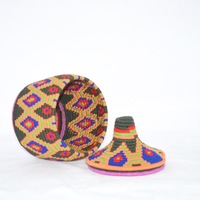  SOLD SOLD SOLD Berber Basket Handwoven Vintage Moroccan Wool Lidded Basket - Thumbnail 3