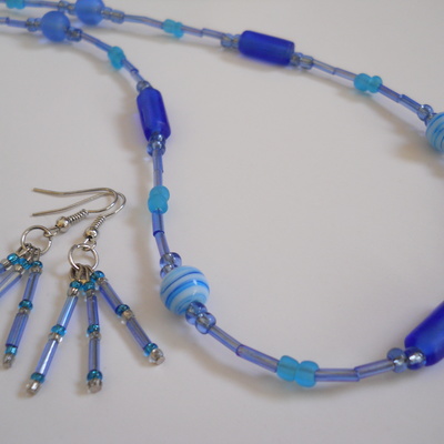 Ocean blue bead necklace and earrings