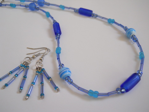 Ocean Blue Bead Necklace and Earrings