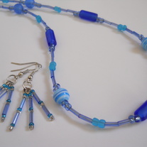 Ocean Blue Bead Necklace and Earrings