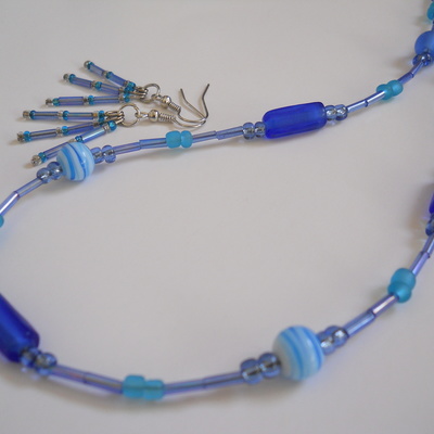 Ocean blue bead necklace and earrings