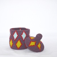  SOLD SOLD SOLD Berber Basket Handwoven Vintage Moroccan Wool Lidded Basket - Thumbnail 1