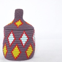  SOLD SOLD SOLD Berber Basket Handwoven Vintage Moroccan Wool Lidded Basket - Thumbnail 4