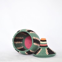 Berber Basket Handwoven Vintage Moroccan Wool Lidded Basket - Thumbnail 4