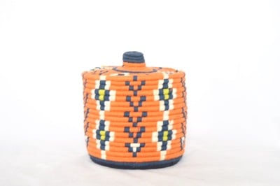  SOLD SOLD SOLD Berber Basket Handwoven Vintage Moroccan Wool Lidded Basket