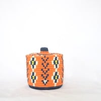  SOLD SOLD SOLD Berber Basket Handwoven Vintage Moroccan Wool Lidded Basket - Thumbnail 1