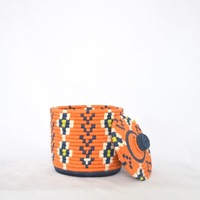  SOLD SOLD SOLD Berber Basket Handwoven Vintage Moroccan Wool Lidded Basket - Thumbnail 2